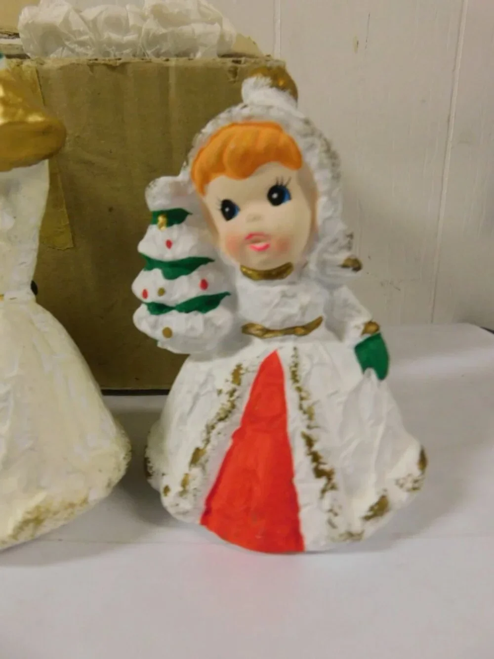 Vintage Paper Mache Angels Set of Angels Holding Tree , Present , Bells